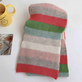 Womens Knitted Color Block Winter Scarf Off White Pink Green In Australia - Darrahopens