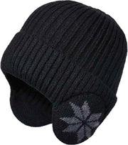 Winter Earmuff Hat Plush Knitted Fleece Lined Black