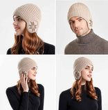 Winter Earmuff Hat Plush Knitted Fleece Lined Beige
