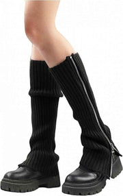 Knitted Leg Warmers Over the Knee Boot Socks with Zipper Black In Australia - Darrahopens