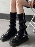 Knitted Leg Warmers Over the Knee Boot Socks with Zipper Black In Australia - Darrahopens