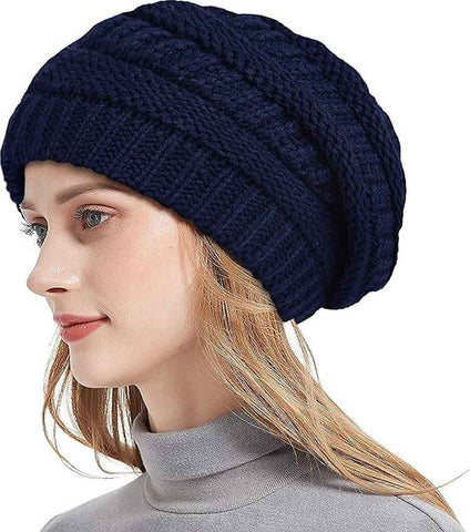 Womens Slouchy Ski Hat Warm with Satin Lining Navy Blue, 52-60 cm In Australia - Darrahopens