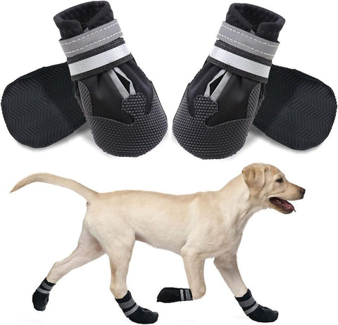 4 Piece Waterproof Dog Boots with Fleece Lining Non Slip Sole Black, Size XL In Australia - Darrahopens