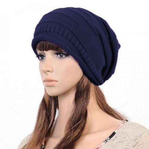 Womens Knitted Slouchy Beanie Winter Ski Hat Navy In Australia - Darrahopens