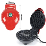 420W Mini Portable Electric Waffle Maker,  ideal for home breakfast, pancake & dessert baking（Red heart）