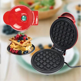 420W Mini Portable Electric Waffle Maker,  ideal for home breakfast, pancake & dessert baking（Red heart）