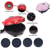 420W Mini Portable Electric Waffle Maker,  ideal for home breakfast, pancake & dessert baking（Red heart）