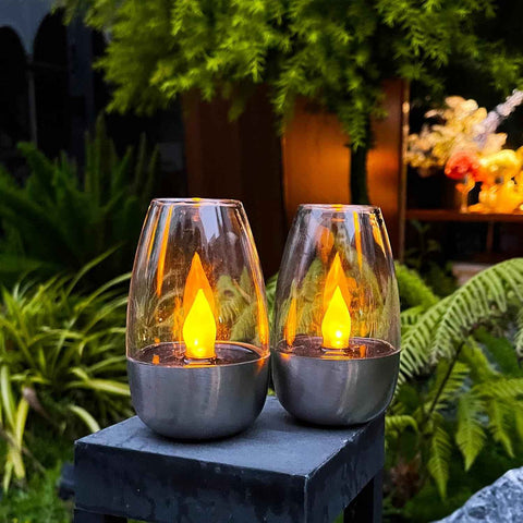 Solar Table Lamp with Flameless Flicker LED Dusk Sensor and IP65 Waterproof for Garden and Camping In Australia - Darrahopens