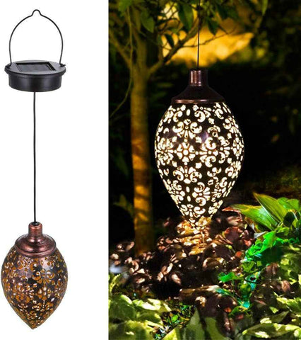 Hanging Solar Lantern LED Moroccan Metal Garden Light Waterproof for Patio and Porch In Australia - Darrahopens