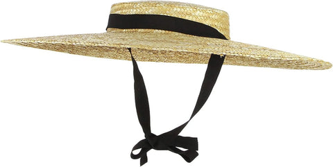 Women's Straw Boater Hat, Wide Brim Flat Top Sun Hat with Chin Strap for Beach Derby, Beige 12cm In Australia - Darrahopens