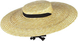 Women's Straw Boater Hat, Wide Brim Flat Top Sun Hat with Chin Strap for Beach Derby, Beige 12cm In Australia - Darrahopens