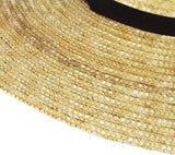 Women's Straw Boater Hat, Wide Brim Flat Top Sun Hat with Chin Strap for Beach Derby, Beige 12cm In Australia - Darrahopens