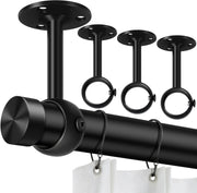 4 Pack Ceiling Mount Curtain Rod Brackets, Heavy Duty Stainless Steel Holders, Black 1.25 Inch
