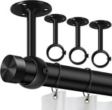 4 Pack Ceiling Mount Curtain Rod Brackets, Heavy Duty Stainless Steel Holders, Black 1.25 Inch