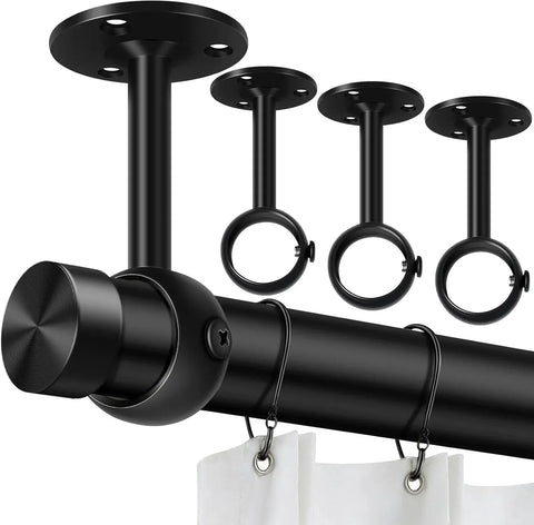 4 Pack Ceiling Mount Curtain Rod Brackets, Heavy Duty Stainless Steel Holders, Black 1.25 Inch