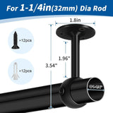 4 Pack Ceiling Mount Curtain Rod Brackets, Heavy Duty Stainless Steel Holders, Black 1.25 Inch