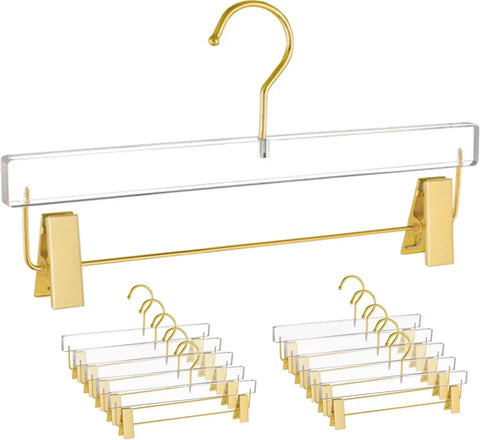 10 Pack Acrylic Pants Hangers, Adjustable Non Slip Clips with Gold Hooks for Closet, Clear Gold In Australia - Darrahopens