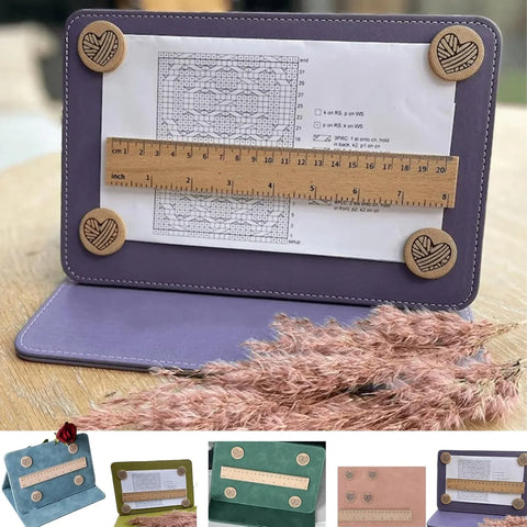 Magnetic Knitting Pattern Holder, Foldable PU Leather Chart Keeper with Magnetic Ruler, Purple In Australia - Darrahopens