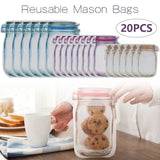 20 Pack Reusable Mason Jar Food Storage Bags, Zipper Seal Snack Bags for Kitchen Travel, 3 Sizes In Australia - Darrahopens