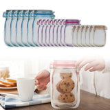 20 Pack Reusable Mason Jar Food Storage Bags, Zipper Seal Snack Bags for Kitchen Travel, 3 Sizes