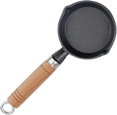Mini Cast Iron Skillet, 4 Inch Non Stick Frying Pan with Wooden Handle for Stove Camping, Black In Australia - Darrahopens
