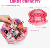 Travel Makeup Bag, Foldable Waterproof Toiletry Organizer for Skincare Cosmetics, Pink 7.8 In In Australia - Darrahopens
