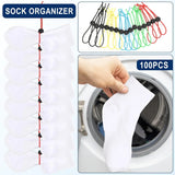 100 Pcs Sock Clips for Laundry, Adjustable Sock Holder Organizer for Washer Dryer, 5 Colors