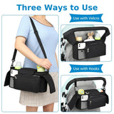 Universal Stroller Organizer, Insulated Cup Holders Detachable Phone Bag Large Storage, Black In Australia - Darrahopens
