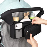 Universal Stroller Organizer, Insulated Cup Holders Detachable Phone Bag Large Storage, Black In Australia - Darrahopens