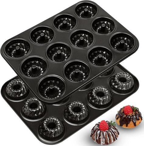 2 Pack Mini Fluted Cake Pan Set, 12 Cup Nonstick Carbon Steel Mold for Mini Cakes Muffins In Australia - Darrahopens