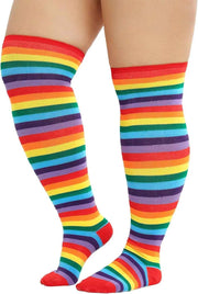 Plus Size Thigh High Socks, Rainbow Striped Over Knee Stockings for Cosplay Party, One Size In Australia - Darrahopens