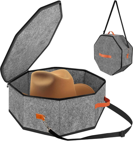 Cowboy Hat Storage Box, Collapsible Felt Hat Organizer with Handles Clear Window, Gray 17 x 10 In In Australia - Darrahopens