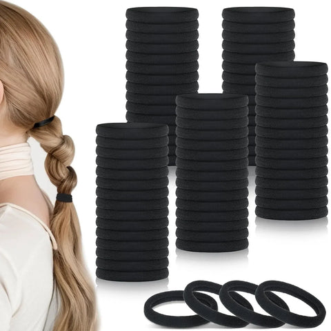 100 Pcs Hair Ties for Thick Hair, Seamless Nylon Elastic Ponytail Holders for Women Girls, Black In Australia - Darrahopens