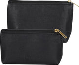 2 Pack Makeup Bag Set, PU Cosmetic Pouches with Zipper Large Opening for Travel, Black