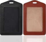 2 Pack Vertical ID Badge Holders, Genuine Leather Clear Window Badge Sleeves, Brown Black In Australia - Darrahopens