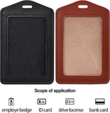 2 Pack Vertical ID Badge Holders, Genuine Leather Clear Window Badge Sleeves, Brown Black