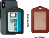 2 Pack Vertical ID Badge Holders, Genuine Leather Clear Window Badge Sleeves, Brown Black