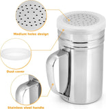 2 Pack Stainless Steel Dredge Shakers, 14 Oz Flour Spice Salt Pepper Shakers with Handle