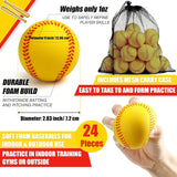24 Pcs Soft Foam Baseballs, PU Training Practice Balls for Youth Batting Drills with Bag, Yellow