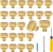 25 Pack Cabinet Knobs, Brushed Brass Square Aluminum Drawer Pulls for Kitchen Dressers, Gold 1.2 Inch