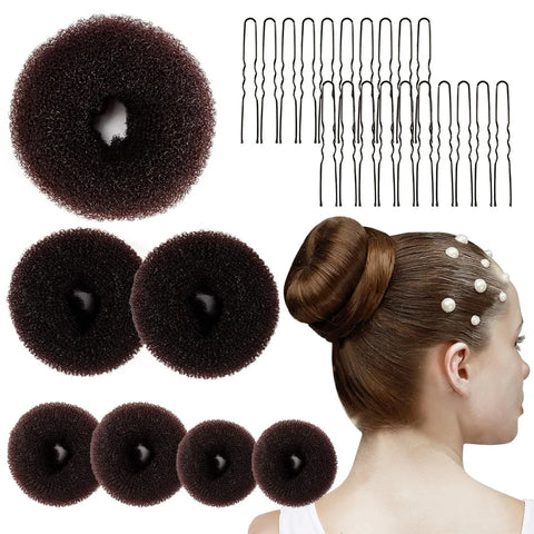 27 Pcs Hair Bun Maker Set, 7 Mesh Donut Rings and 20 U Pins for Ballet Buns Updos, Brown In Australia - Darrahopens