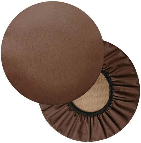 2 Pack Round Bar Stool Covers, Waterproof PU Leather Anti Slip Seat Slipcovers, 14 Inch Brown In Australia - Darrahopens