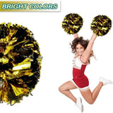 6 Pcs Metallic Cheerleading Pom Poms with Baton Handles for Sports Team Parties, Black Gold