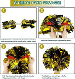 6 Pcs Metallic Cheerleading Pom Poms with Baton Handles for Sports Team Parties, Black Gold