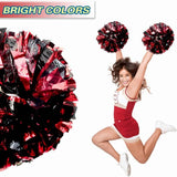 6 Pcs Metallic Cheerleading Pom Poms with Baton Handles for Sports Team Parties, Black Red