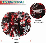 6 Pcs Metallic Cheerleading Pom Poms with Baton Handles for Sports Team Parties, Black Red Silver In Australia - Darrahopens