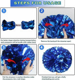6 Pcs Metallic Cheerleading Pom Poms with Baton Handles for Sports Team Parties, Blue