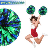 6 Pcs Metallic Cheerleading Pom Poms with Baton Handles for Sports Team Parties, Blue Green