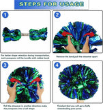 6 Pcs Metallic Cheerleading Pom Poms with Baton Handles for Sports Team Parties, Blue Green