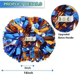 6 Pcs Metallic Cheerleading Pom Poms with Baton Handles for Sports Team Parties, Blue Orange